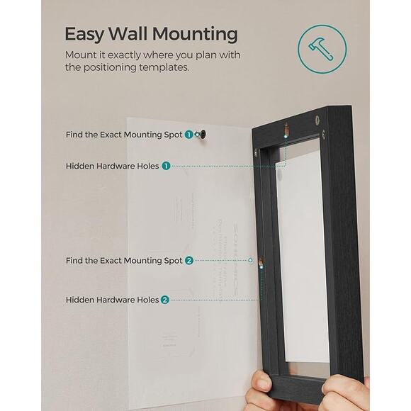 Set of 3 Floating Picture Frames, Double Glass, for Tabletop or Wall, MDF, Black - Picture 3 of 8